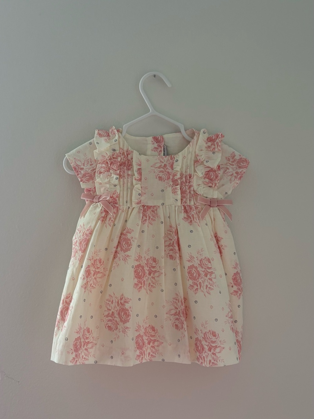 Janie and Jack Cream Dress with Pink Rose Print